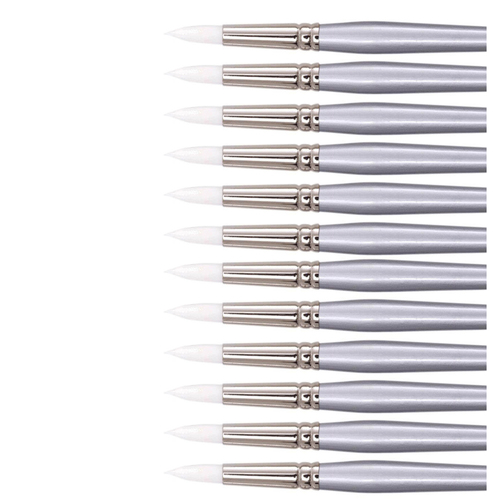 12PK Jasart White Taklon Round Acrylic Paint Brush - Size 3