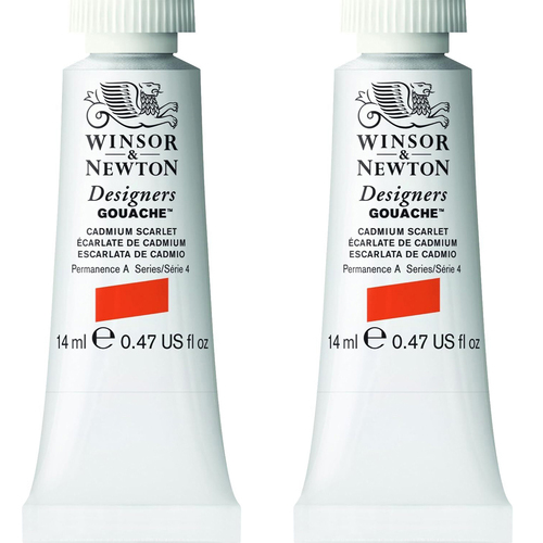 2PK Winsor & Newton 14ml Designers' Gouache Cadmium Scarlet S4