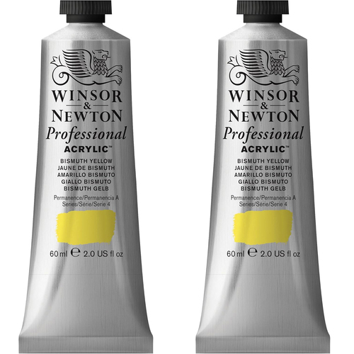 2PK Winsor & Newton 60ml Professional Acrylic Colour Tube Bismuth Yellow S4