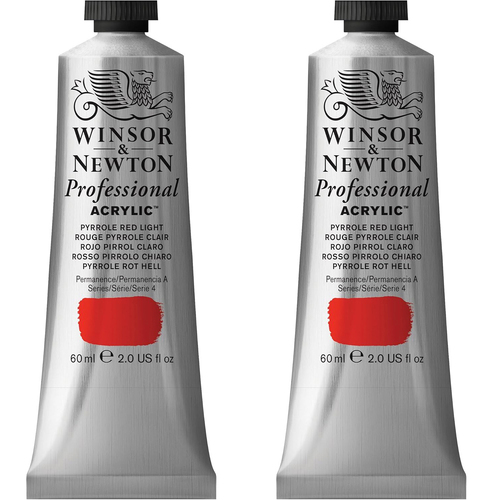 2PK Winsor & Newton 60ml Professional Acrylic Colour Tube Pyrrole Red Light S4