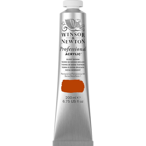 Winsor & Newton 200ml Professional Acrylic Colour Tube Burnt Sienna S1