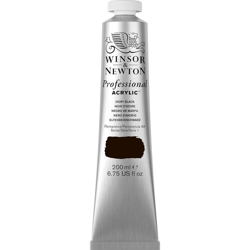 Winsor & Newton 200ml Professional Acrylic Colour Tube Ivory Black S1