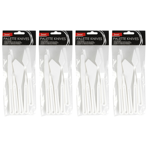 4x 5pc Jasart Palette Painting Plastic Knives 16x8cm - White