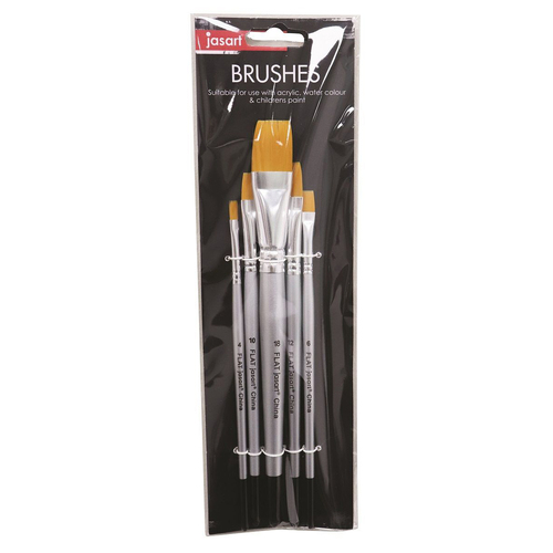 5pc Jasart Gold Taklon Wooden Flat Painting Brush Set - Silver