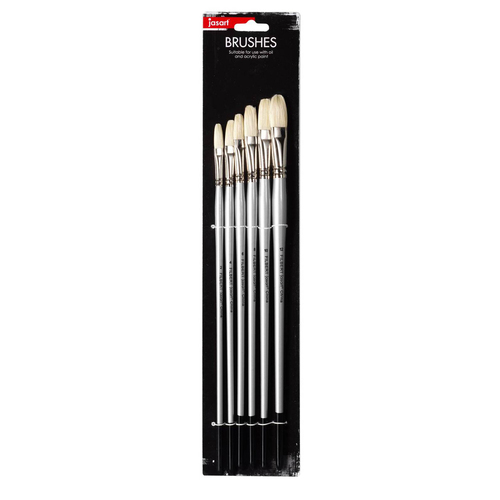 6pc Jasart Interlocking Hog Filbert Long Brush Set - Silver