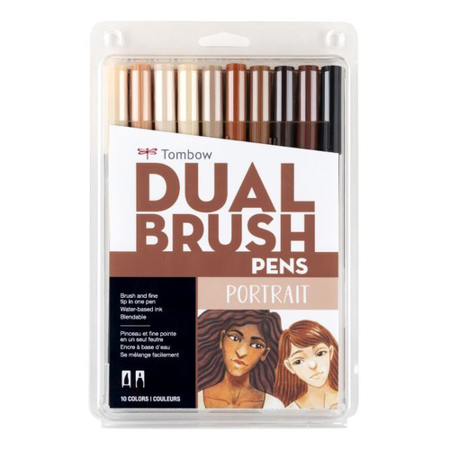 10pc Tombow Dual Brush Pen Marker Drawing/Sketching Set - Portrait