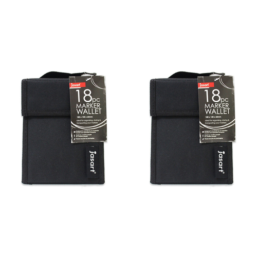 2PK Jasart 18-Marker Wallet Organiser Holder 18x14cm - Black