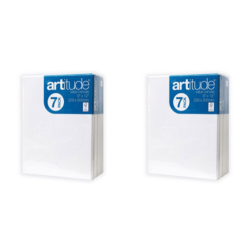 2PK 7pc Artitude Stretched Canvas 9x12" For Oil/Acrylic Painting