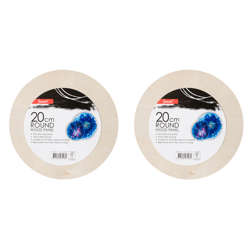 2PK Jasart Round Wood Panel 20cm Painting Medium - Natural