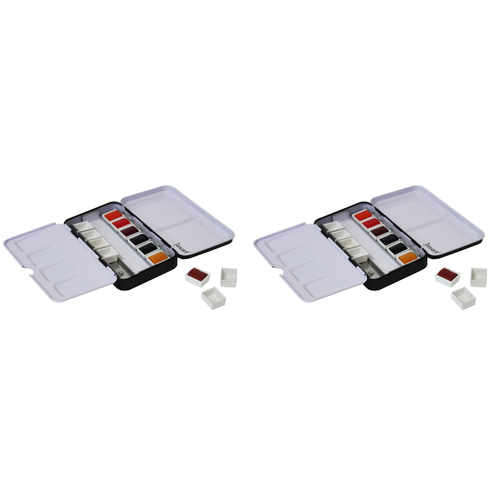 2PK Jasart Voyager Metal Watercolour Empty Palette Box 12x1/2 Pan - BLK/WHT
