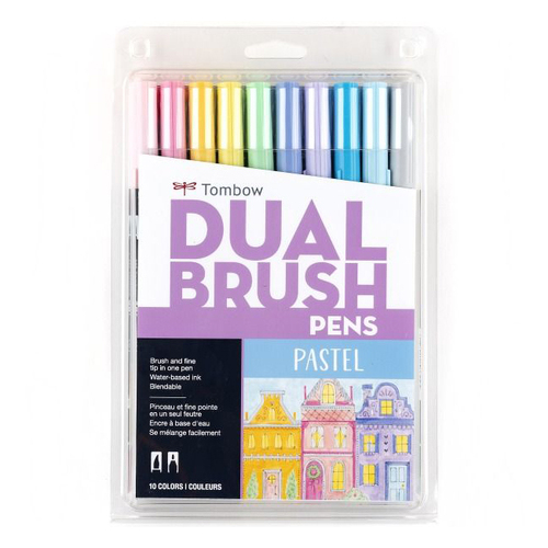 10pc Tombow Dual Brush Pen Marker Drawing/Sketching Set - Pastel