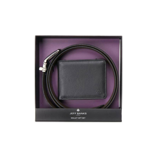 2pc Jeff Banks Men's Buckle Belt & Bifold Wallet Gift Set - Black