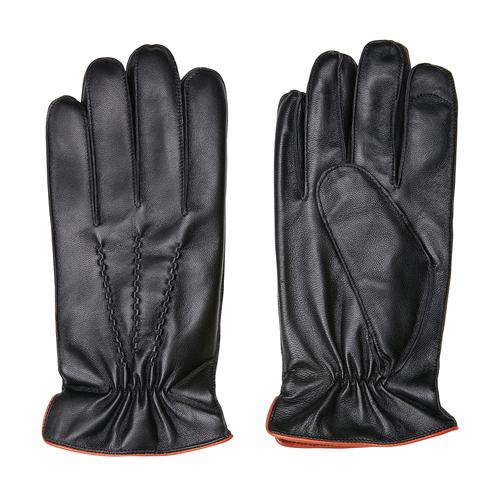 Jeff Banks Men's Leather Gloves Elasticated Black L-XL