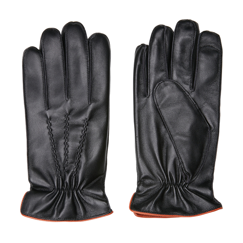 Jeff Banks Men's Leather Gloves Elasticated Black S-M