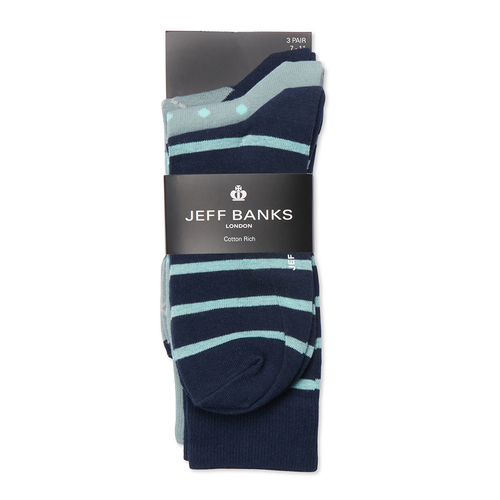 3 Pair Jeff Banks Luxurious Multi Coloured Sock Pack Aqua AU 7-11