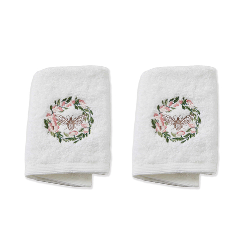 2x Pilbeam Living Floral Bee 32x32cm Cotton Face Washer - White