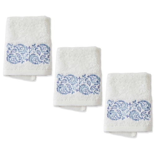 3x Pilbeam Living Paisley 32x32cm Cotton Face Washer - White