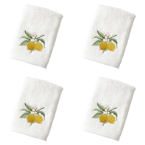 4PK Pilbeam Living Cotton Limetta Face Washer Bathroom Decor - White/Lemon