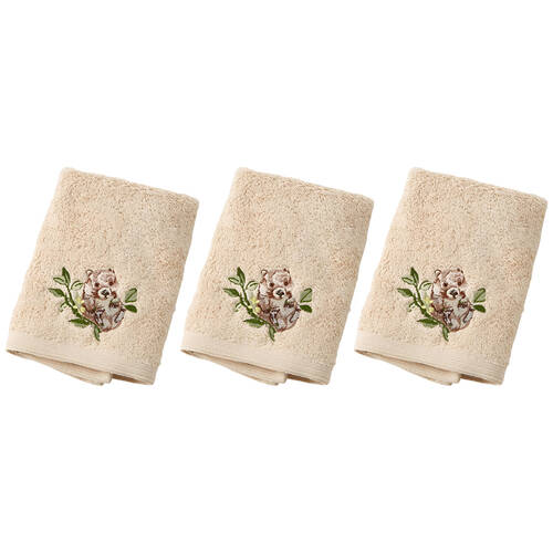 3PK Pilbeam Living Wombat Face Washer Absorbent Towel 100% Cotton Brown 32cm