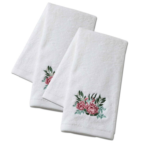 2x Pilbeam Living Protea 42x65cm Cotton Hand Towel - White