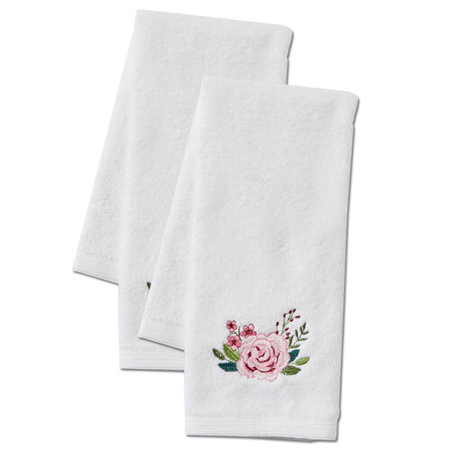 2x Pilbeam Living Twilight Rose 42x65cm Cotton Hand Towel - White
