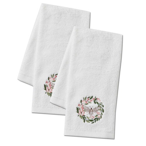 2x Pilbeam Living Floral Bee 42x65cm Cotton Hand Towel - White