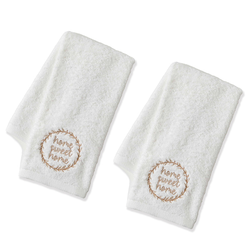 2x Pilbeam Living Home Sweet Home 42x65cm Cotton Hand Towel - White