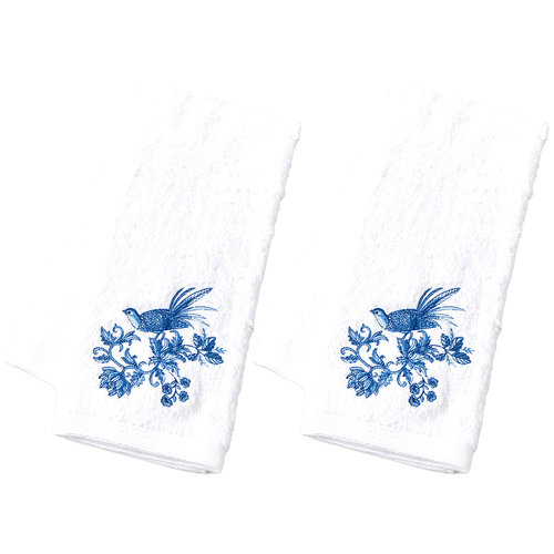 2PK Pilbeam Living Cotton Chinoiserie Hand Towel White/Blue 65cm