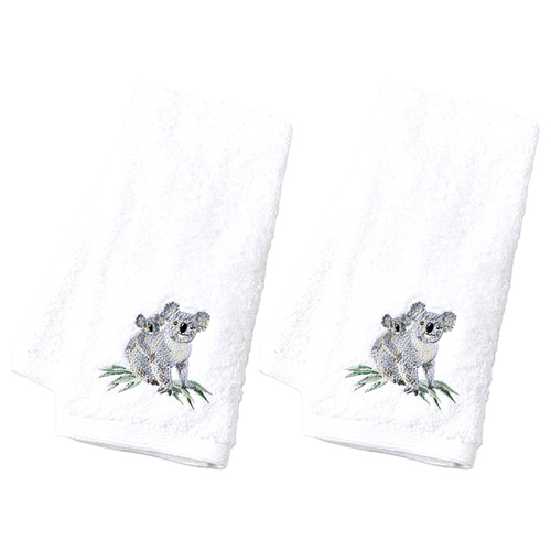 2PK Pilbeam Living Cotton Koala Hand Towel White/Grey 65cm