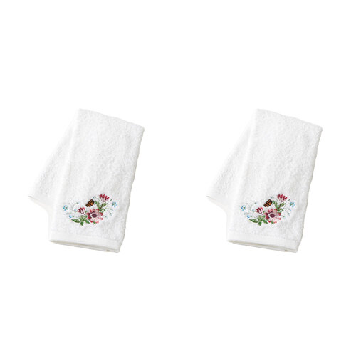 2PK Pilbeam Living Cotton Jardin Hand Towel Bathroom Decor - White/Pink