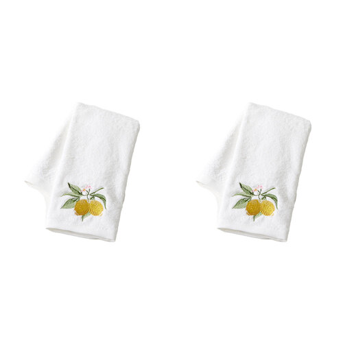 2PK Pilbeam Living Cotton Limetta Hand Towel Bathroom Decor - White/Lemon