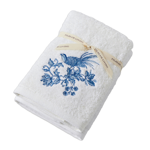 2pc Pilbeam Living Cotton Chinoiserie Hand Towel Set - White