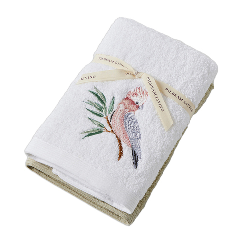 2pc Pilbeam Living Cotton Galah Hand Towel Set - White/Green