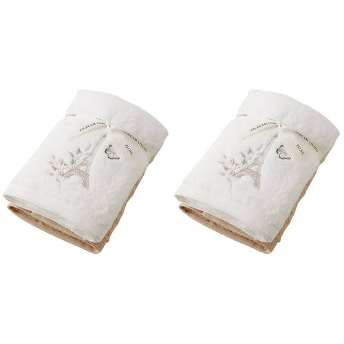 2x 2pc Pilbeam Living Amour Hand Towel Set 100% Cotton White Latte
