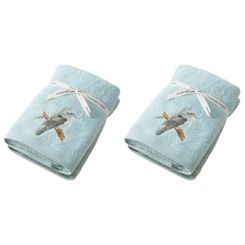 2x 2pc Pilbeam Living Kookaburra Hand Towel Set 100% Cotton Pale Blue
