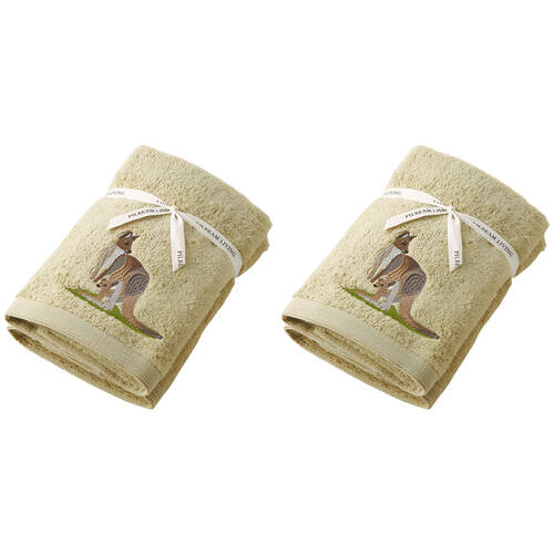 2x 2pc Pilbeam Living Kangaroo Hand Towel Set 100% Cotton Sage Green