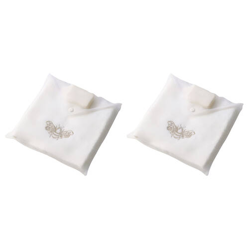 2x 3pc Pilbeam Living Beebee Hand Towel & Soap in Organza Bag White Champagne