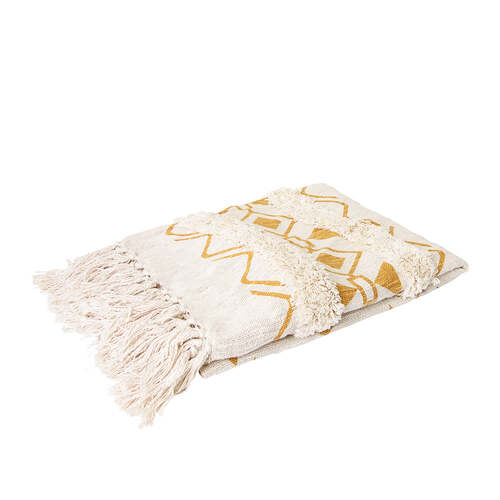 J.Elliot Andie 130x170cm Cotton Throw Blanket - Cream & Mustard