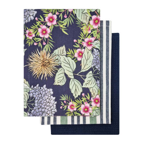 3PK J.Elliot Hydrangea 50x70cm Tea Towel Cloth - Navy