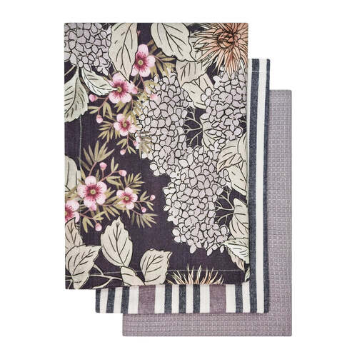 3PK J.Elliot Hydrangea 50x70cm Tea Towel - Dark Grey
