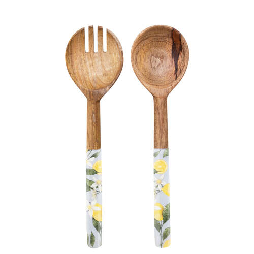 2pc J.Elliot Home Lemon 30cm Wood Salad Servers Spoon/Fork Set - Sky