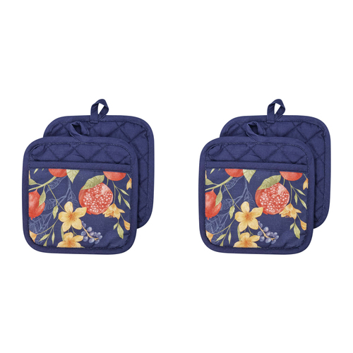 2x 2PK J.Elliot Home Pomegranate 21x21cm Cotton Pot Holder - Navy