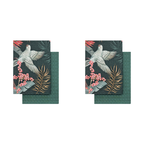 2x 2PK J.Elliot Home Tropical 50x70cm Cotton Tea Towel - Forest & Evergreen