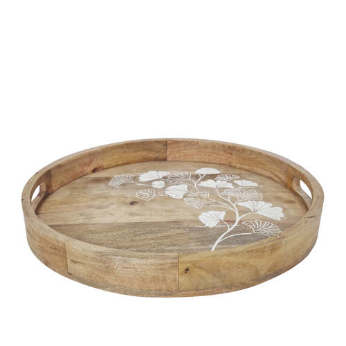 J.Elliot Home Ginkgo 45x45cm Round Mango Wood Serving Tray - Natural