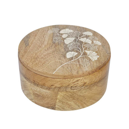 J.Elliot Home Ginkgo 15cm Round Wood Trinket Box - Natural