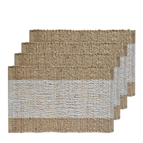 4PK J.Elliot Home Blake 33x48cm Jute Placemat - White & Warm Taupe