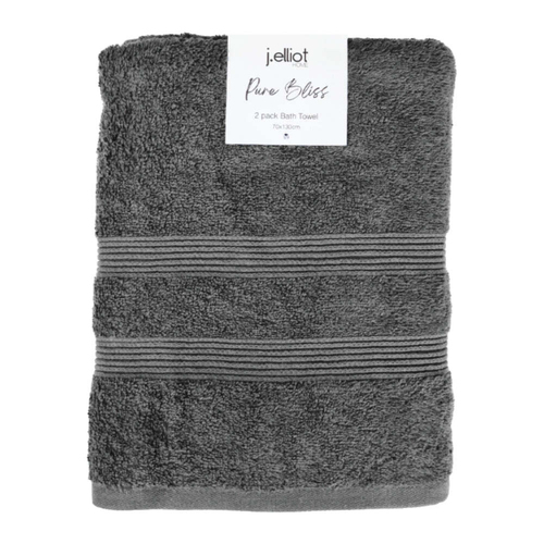 2pc J Elliot Home Terry Cotton 70x130cm Hand Towel - Charcoal