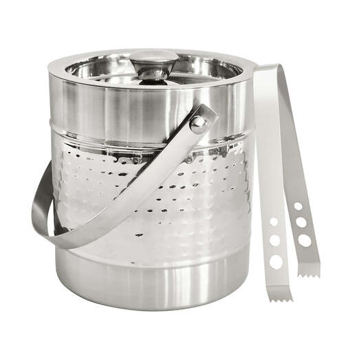 J.Elliot Home Alfie 15cm Ice Bucket w/ Tongs - Hammered Chrome
