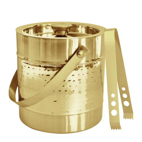 J.Elliot Home Alfie 15cm Ice Bucket w/ Tongs - Hammered Gold