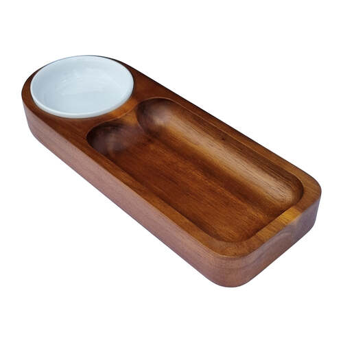 2pc J.Elliot Home Yara Dip Bowl and Wooden Tray Set 29x11.3cm White/Natural